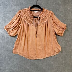 Maison d'Amélie Paris Peach Ruffle Neck Blouse Romantic Boho Chic XS